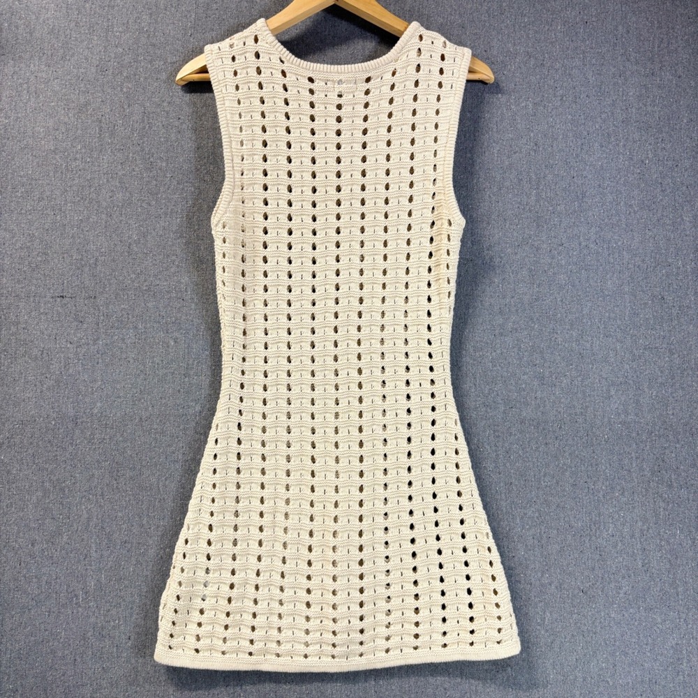 Cotton On Cream Crochet Knit Mini Dress Open Stitch Boho Festival Cover Up M - Picture 2 of 8